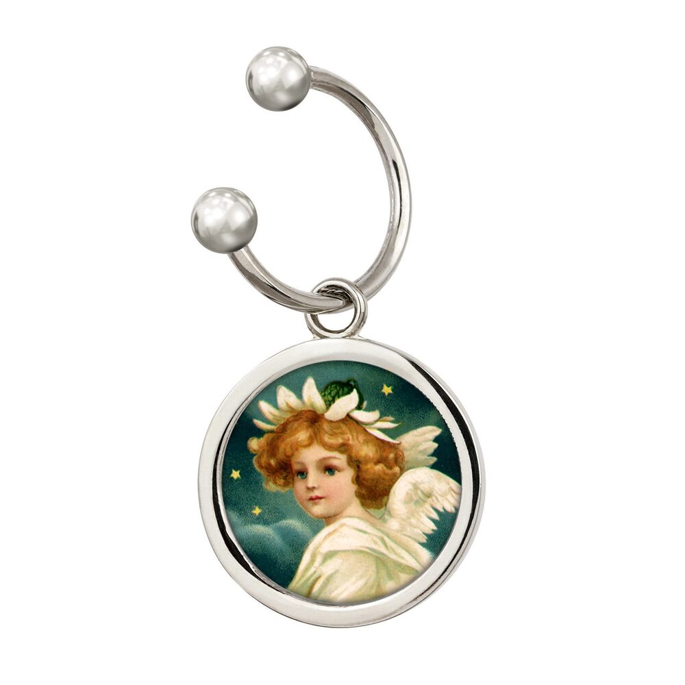 8408 Coin Holiday Angel Silvertone Keychain Colorized JFK Half Dollar